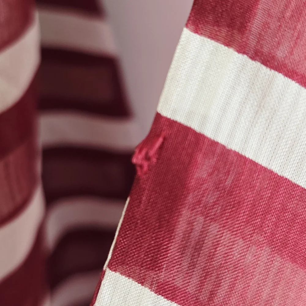 J. Crew 100% Silk Striped White/Blue/Wine Tasseled Infinity Scarf